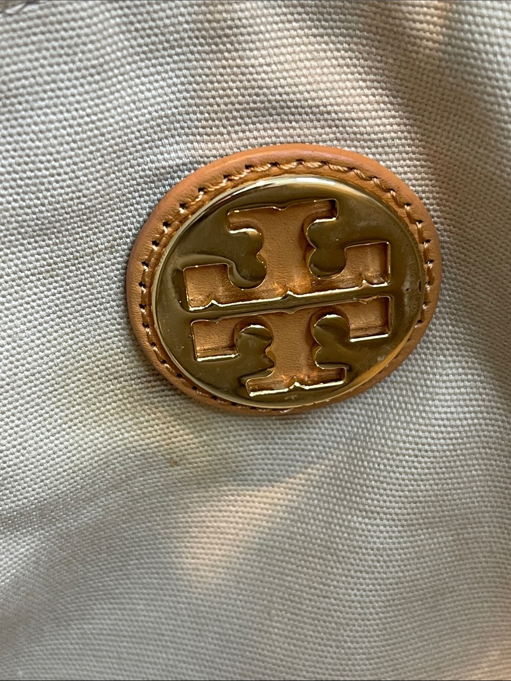 Tory Burch Ella Canvas Tote Beige Natural Canvas Leather Trim Small Tote Bag - Picture 3 of 15